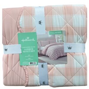 Hallmark Checkered Bliss Pink and White Full/Queen Quilt Set 90”x90”